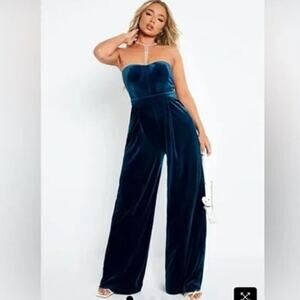 Solado Women's Blue Off Shoulder Strapless Velvet Cinched Waist Jumpsuit Size S